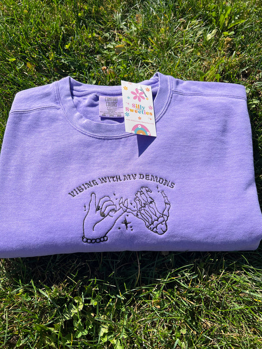 Vibin with my Demons Sweater Embroidered
