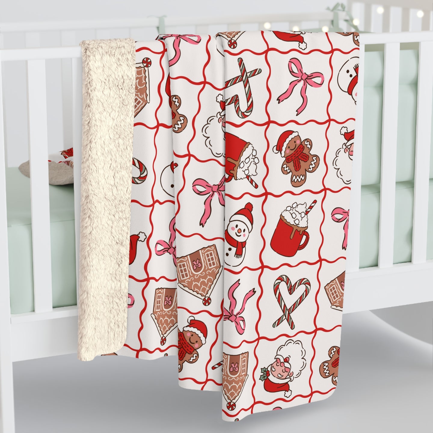 Christmas Gingerbread Sherpa Blanket | Holiday Santa, Candy Cane, Gingerbread House holiday blanket