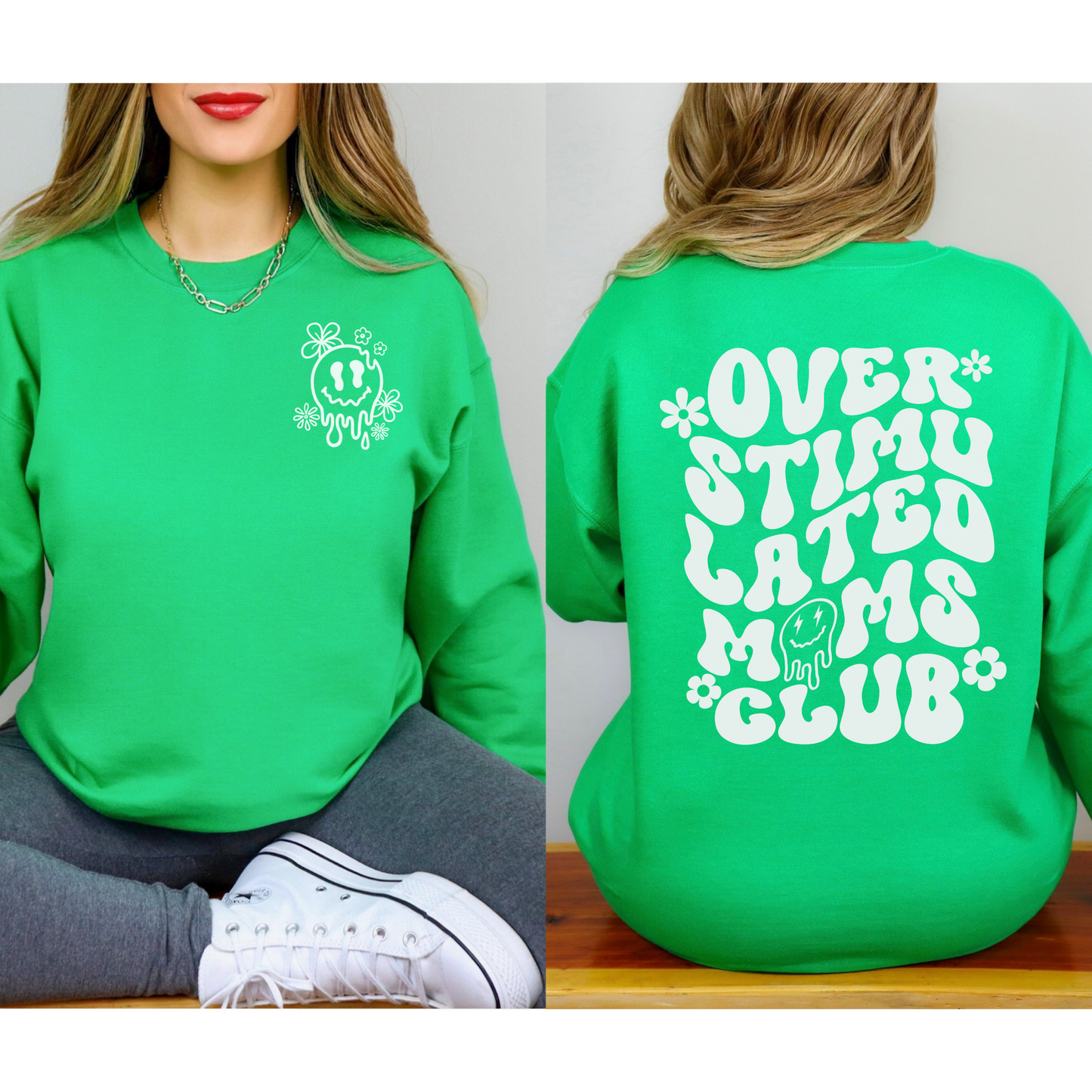 Over Stimulated Moms Club Crewneck Sweatshirt sizes small to 5XL