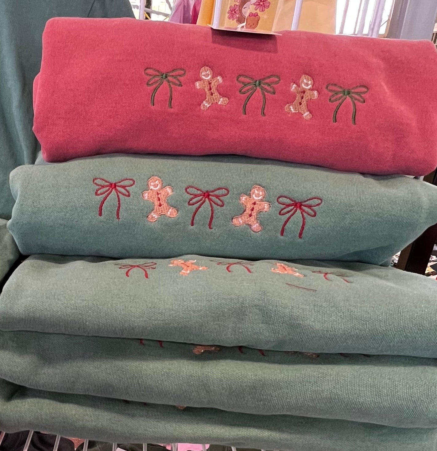 Christmas Gingerbread and Bow Embroidered Sweater