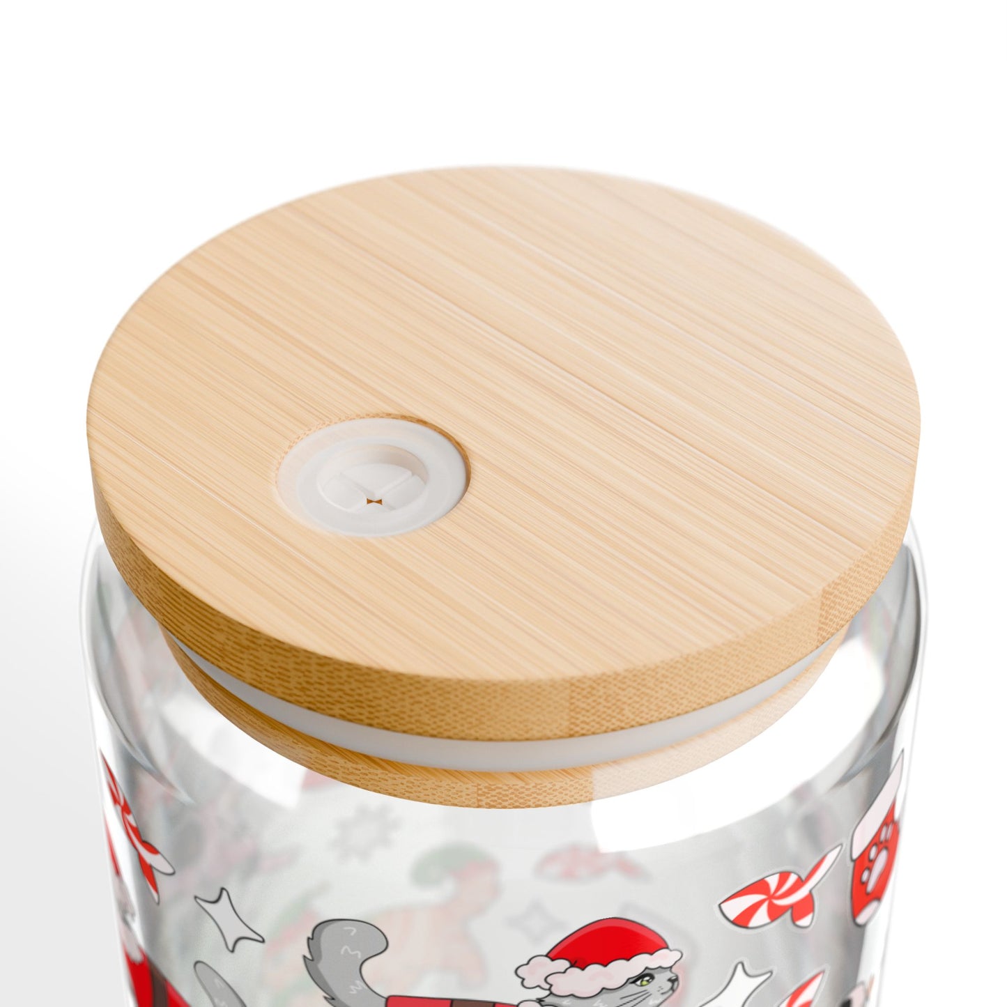 Christmas Cats Glass Can 16 oz