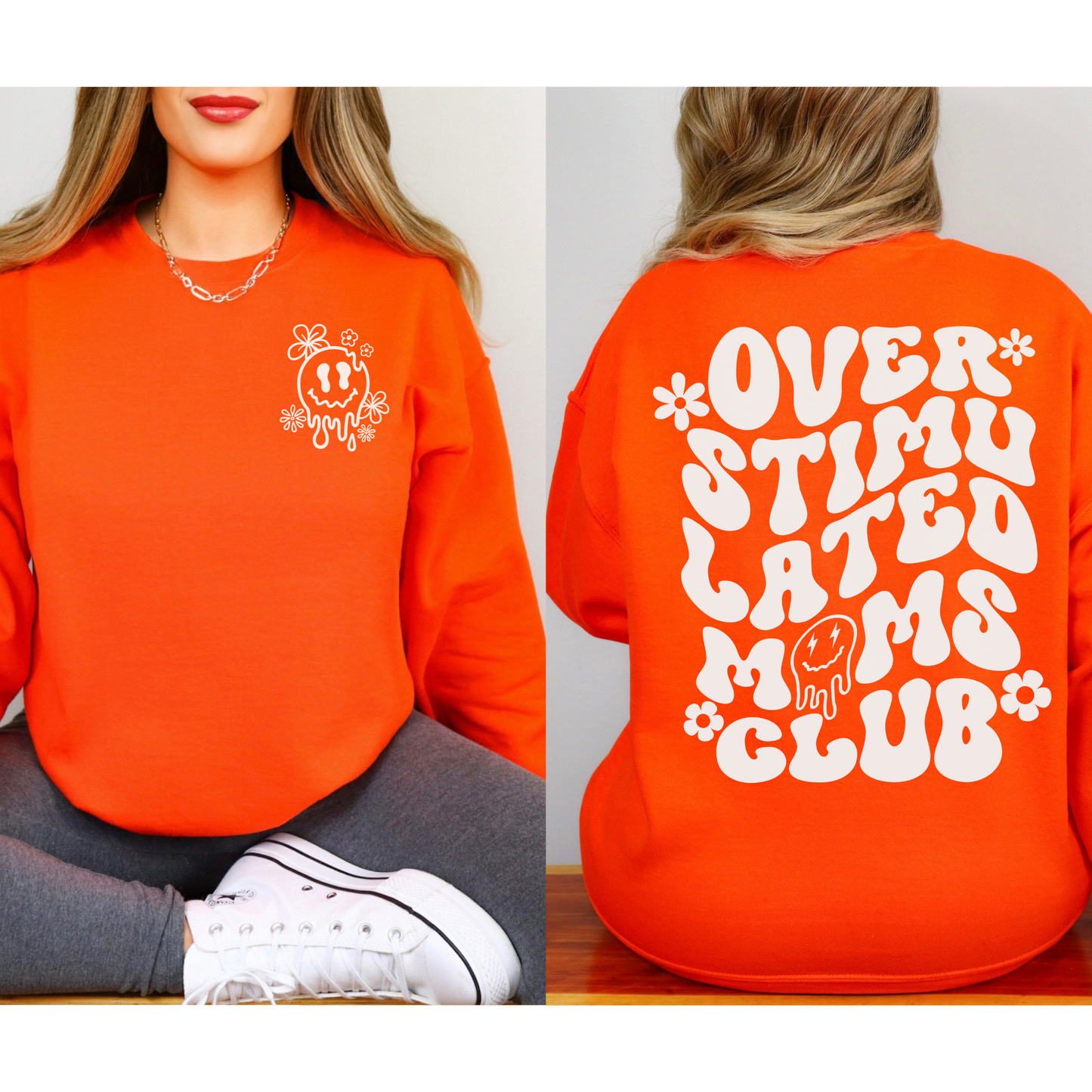 Over Stimulated Moms Club Crewneck Sweatshirt sizes small to 5XL