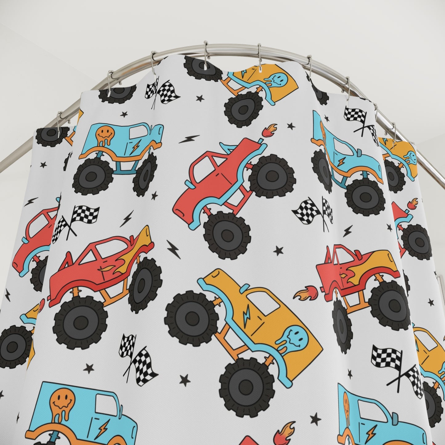 Boys Personalized Shower Curtain Monster Trucks