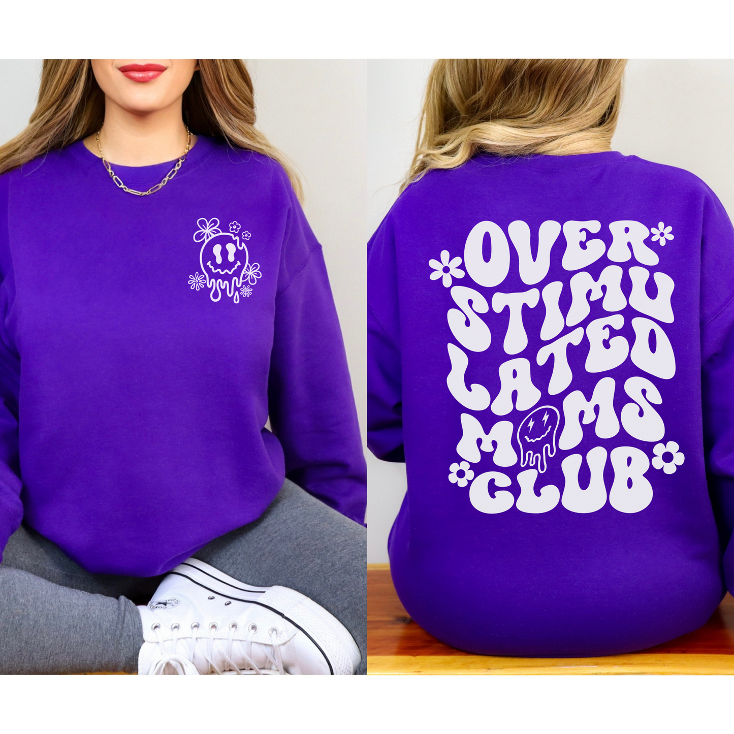 Over Stimulated Moms Club Crewneck Sweatshirt sizes small to 5XL