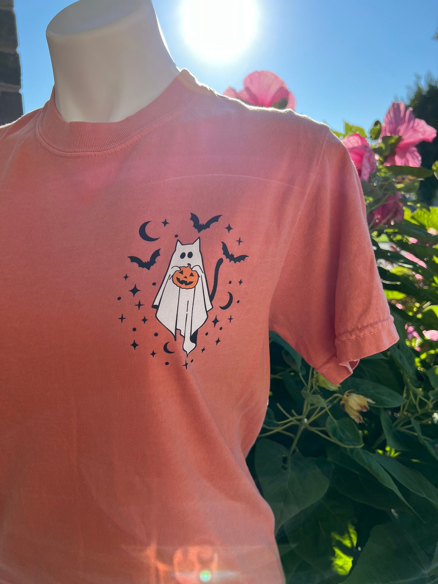 Ghost Kitty Comfort Colors T-shirt for Halloween Fall