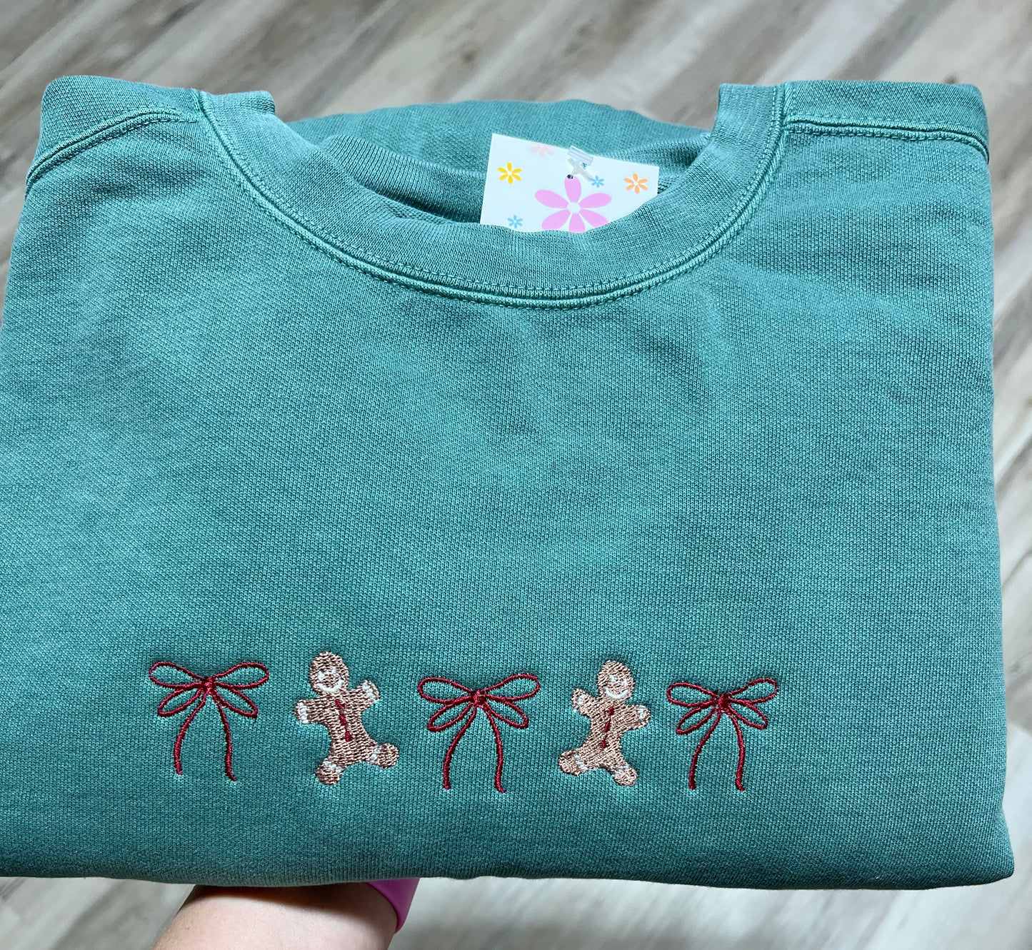 Christmas Gingerbread and Bow Embroidered Sweater