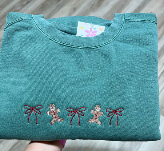 Christmas Gingerbread and Bow Embroidered Sweater