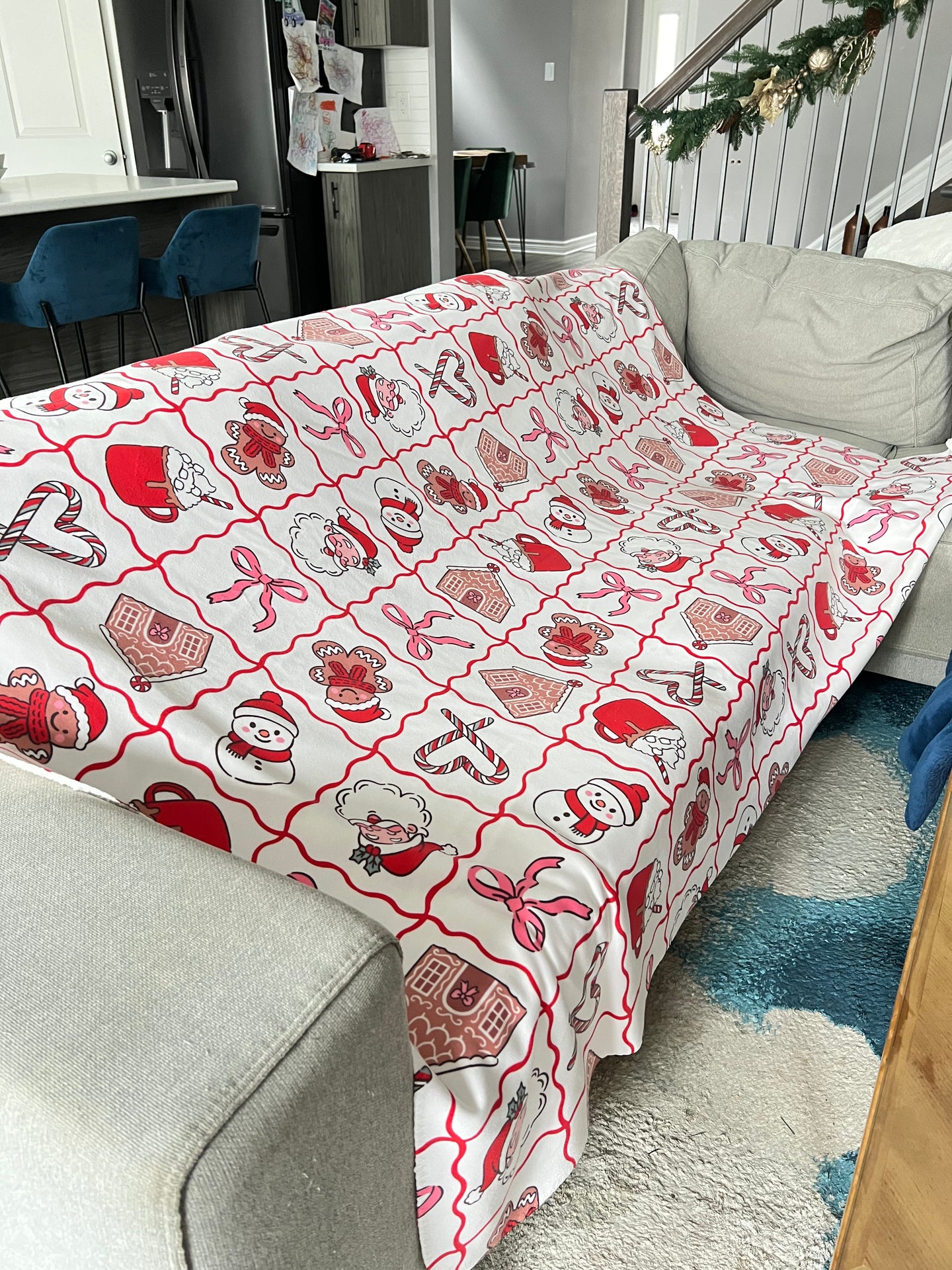 Christmas Gingerbread Sherpa Blanket | Holiday Santa, Candy Cane, Gingerbread House holiday blanket