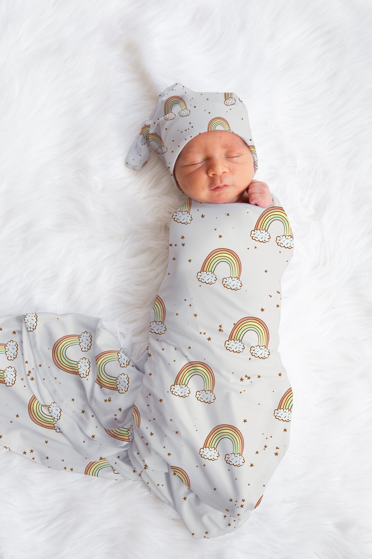 Personalized Swaddle Hat Set Rainbow Baby Blanket