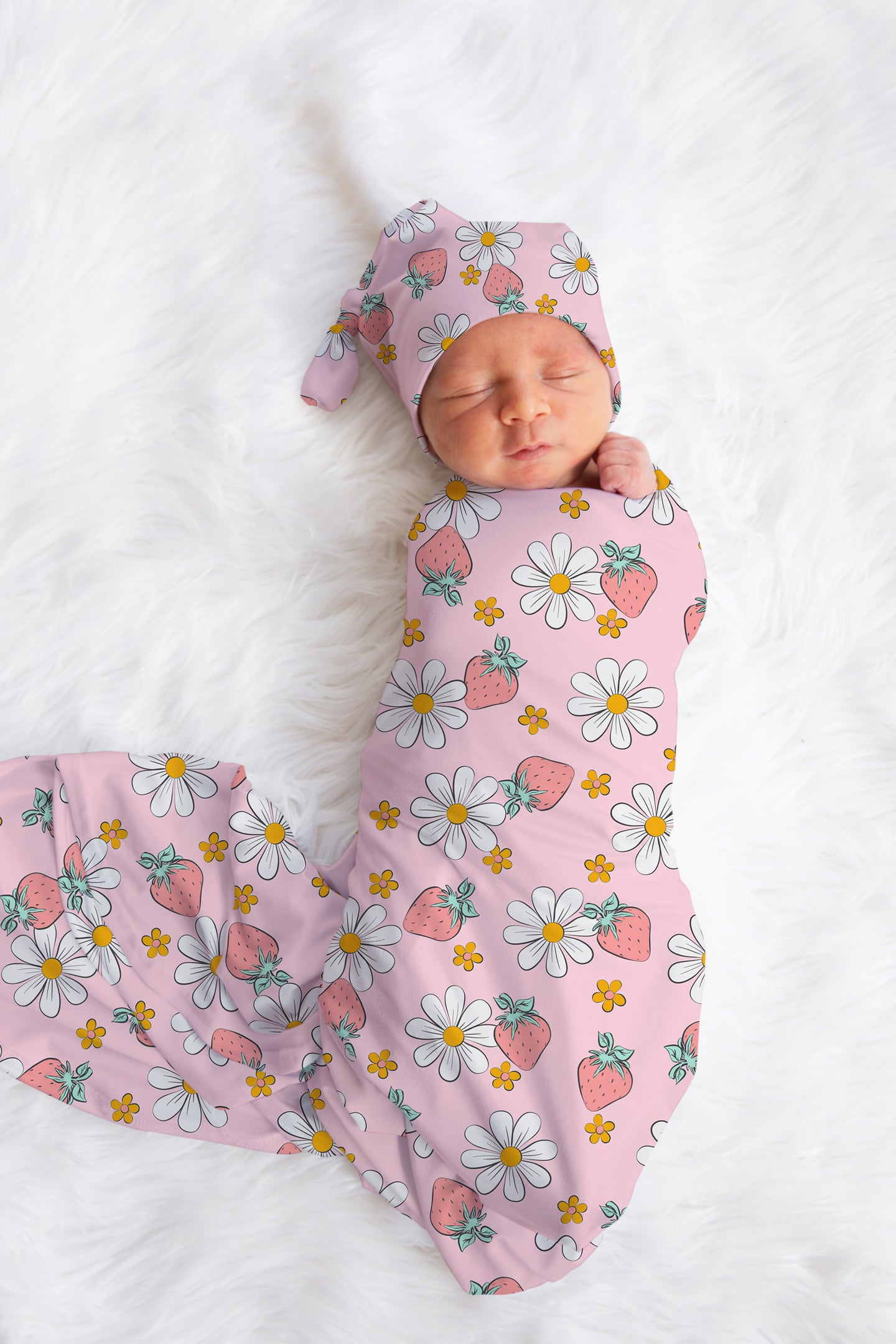 Personalized Strawberry Pink Baby Swaddle Set for newborn