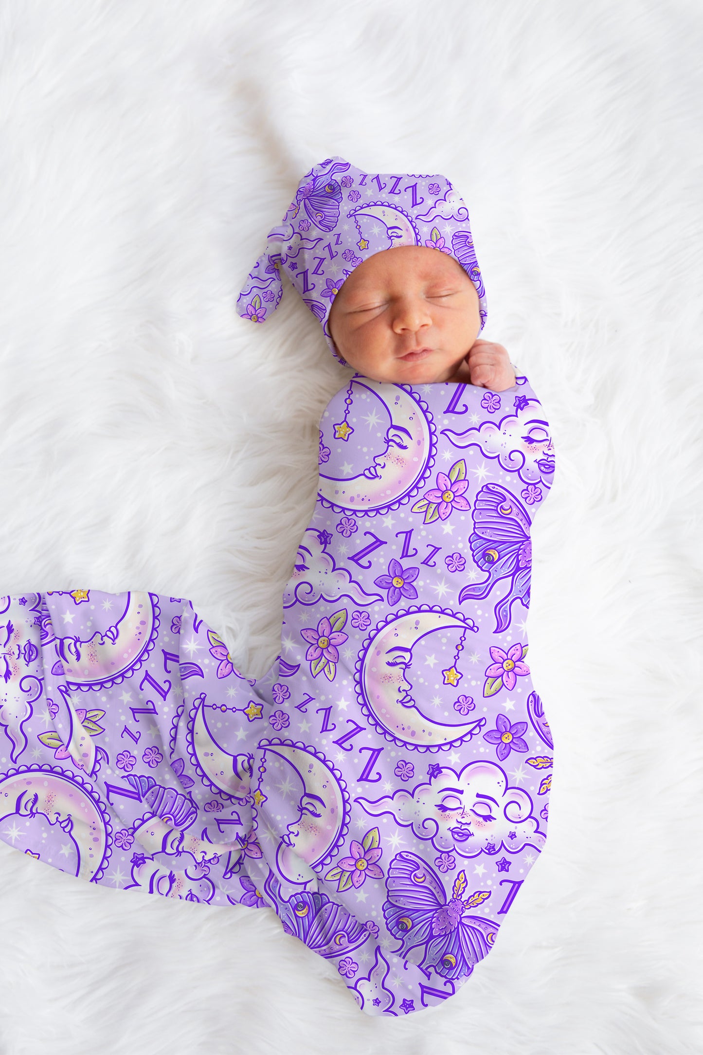 Personalized Purple Swaddle Set Bow Hat Baby Blanket