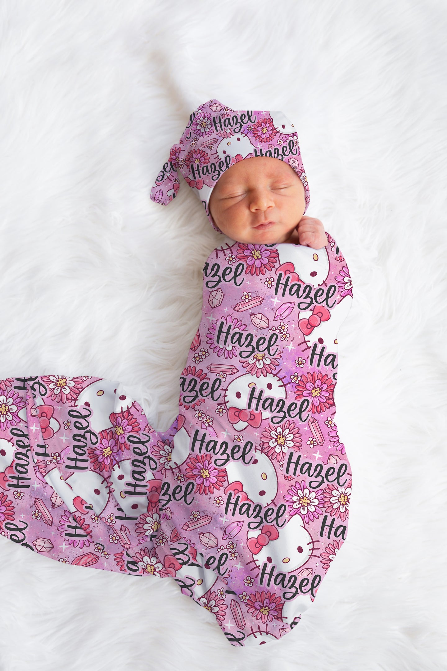 Personalized Pink Hello Kitty Swaddle Set