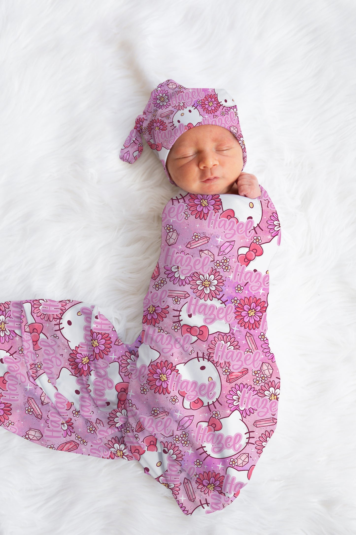 Personalized Pink Hello Kitty Swaddle Set