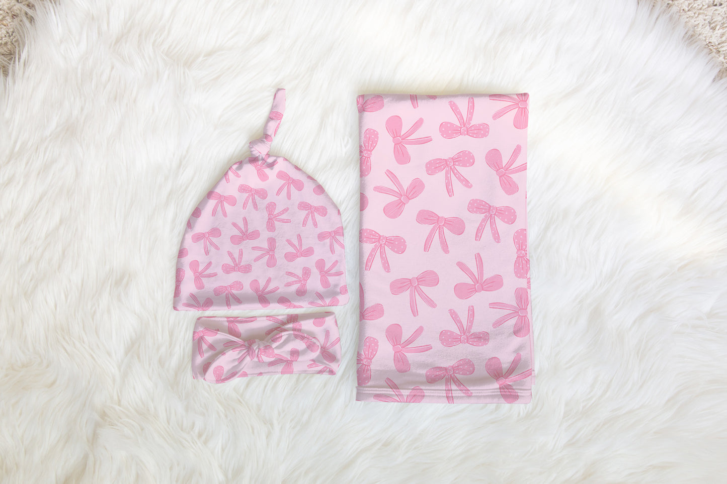 Personalized swaddle Set Pink Coquette Bow