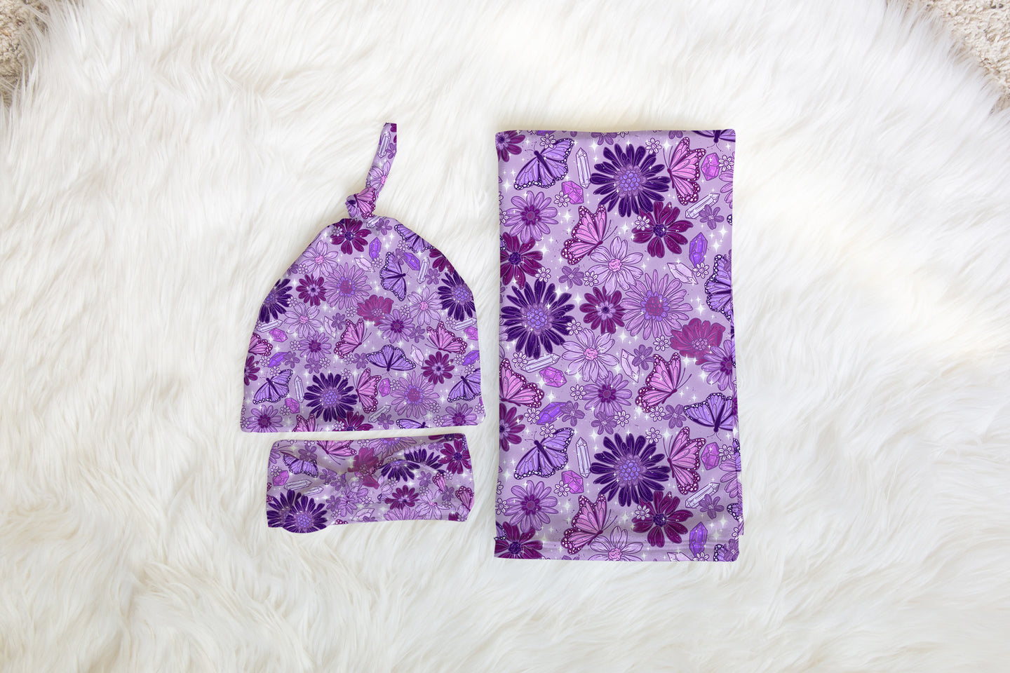 Personalized Purple Butterfly Swaddle Set