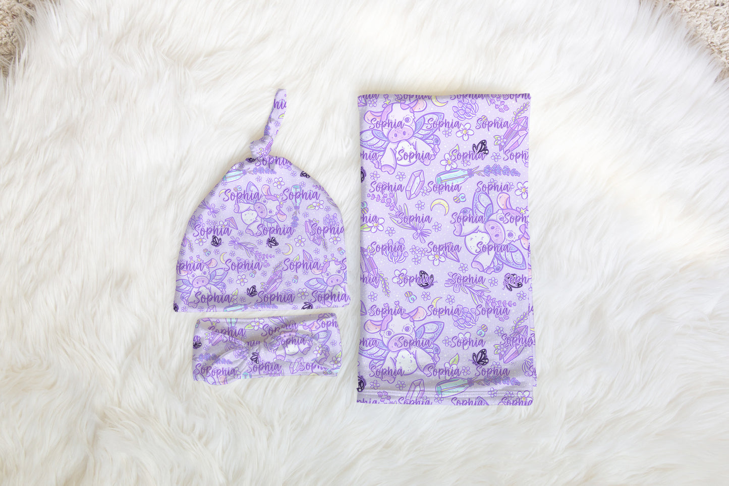 Purple Whimsical Swaddle Set