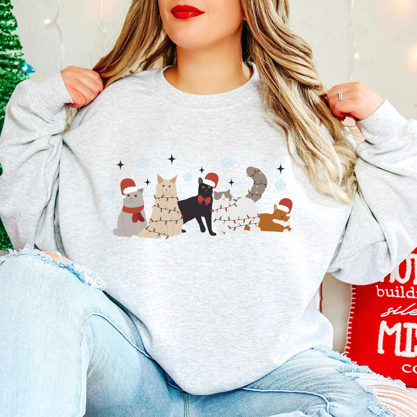 Cute Cat Christmas Sweatshirt -  Sizes small to 5XL