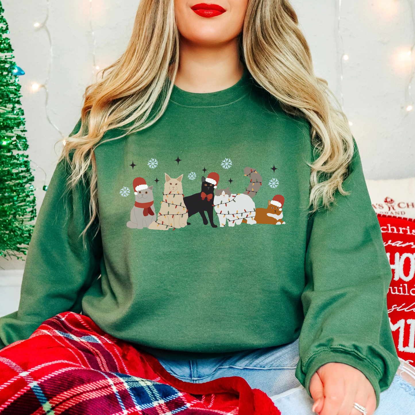 Cute Cat Christmas Sweatshirt -  Sizes small to 5XL