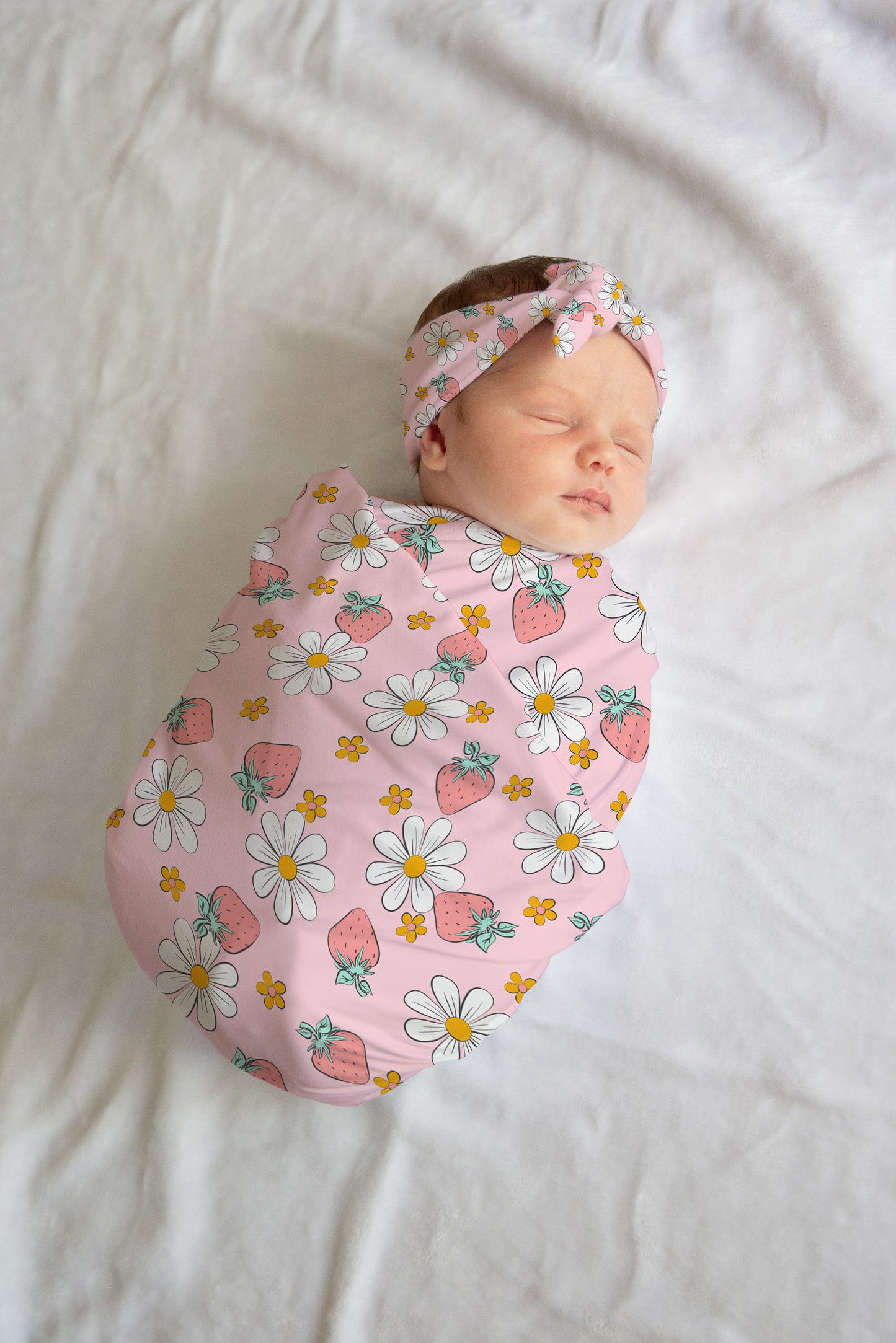 Personalized Strawberry Pink Baby Swaddle Set for newborn