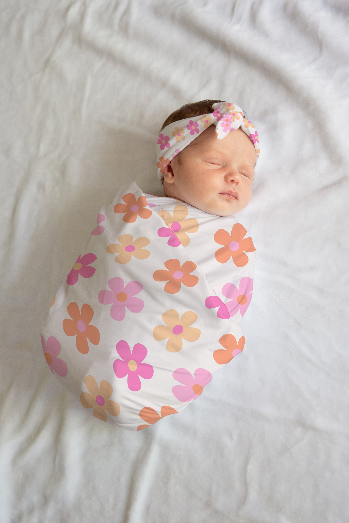 Personalized Pink Floral Swaddle Hat Set Bow