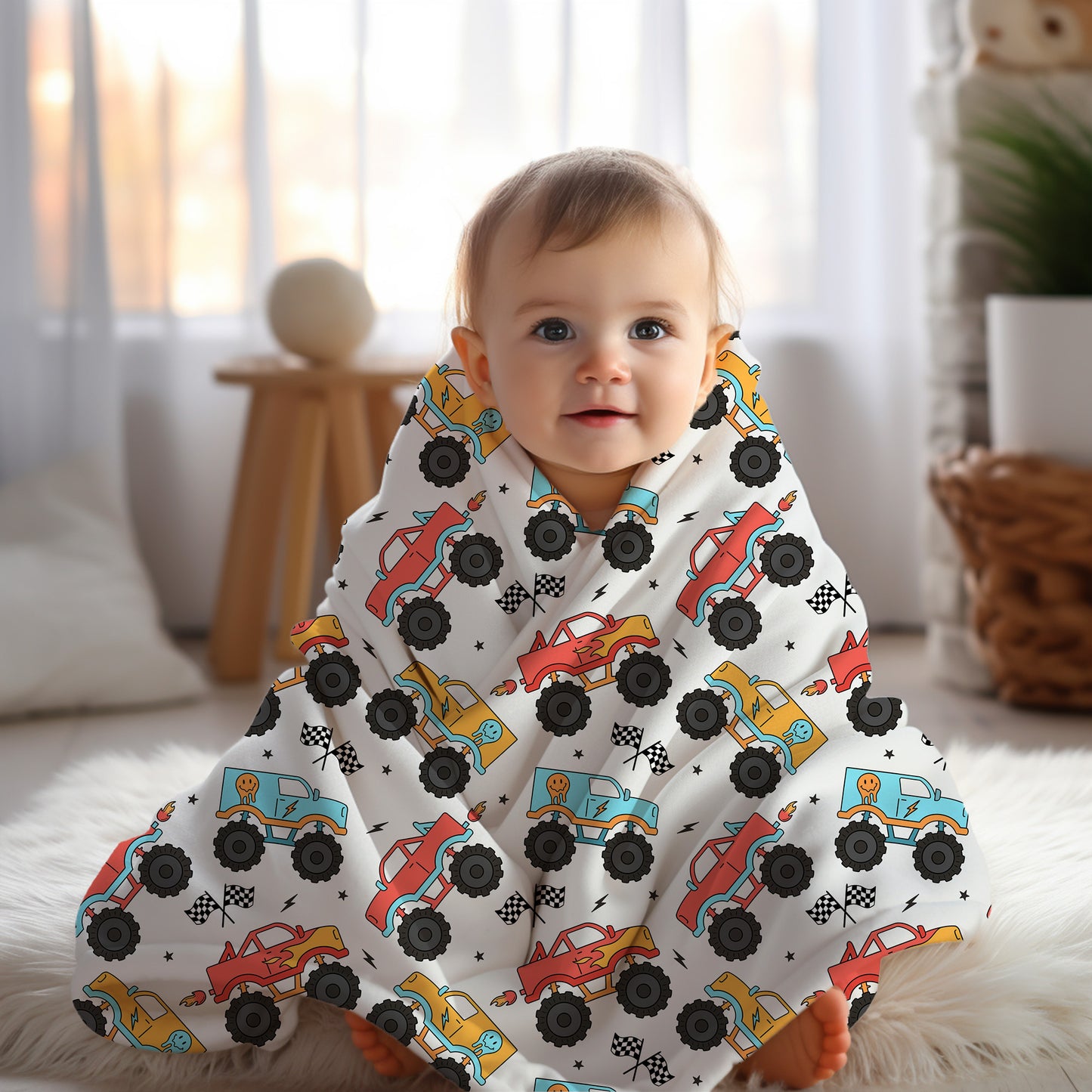 Personalized Blanket for Boys Monster Trucks