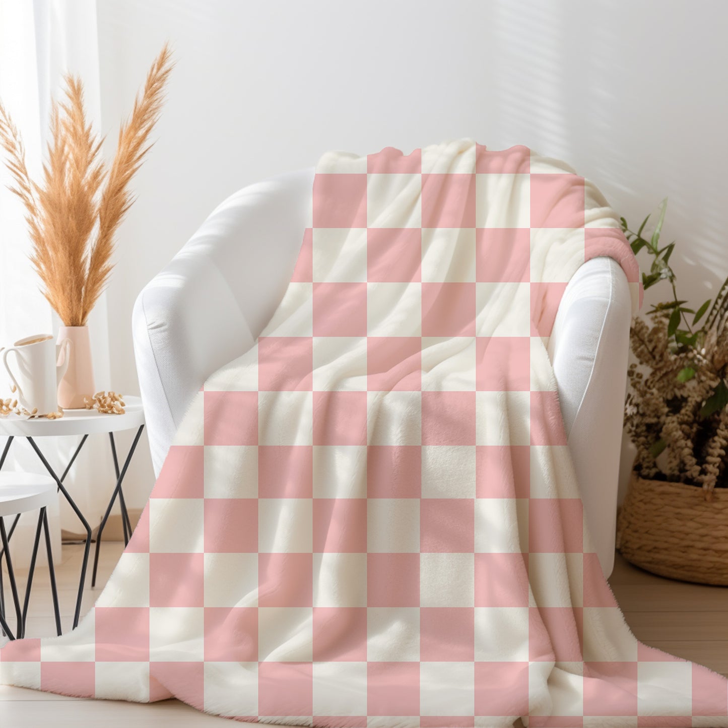 Personalized Pink and White Checkered Blanket