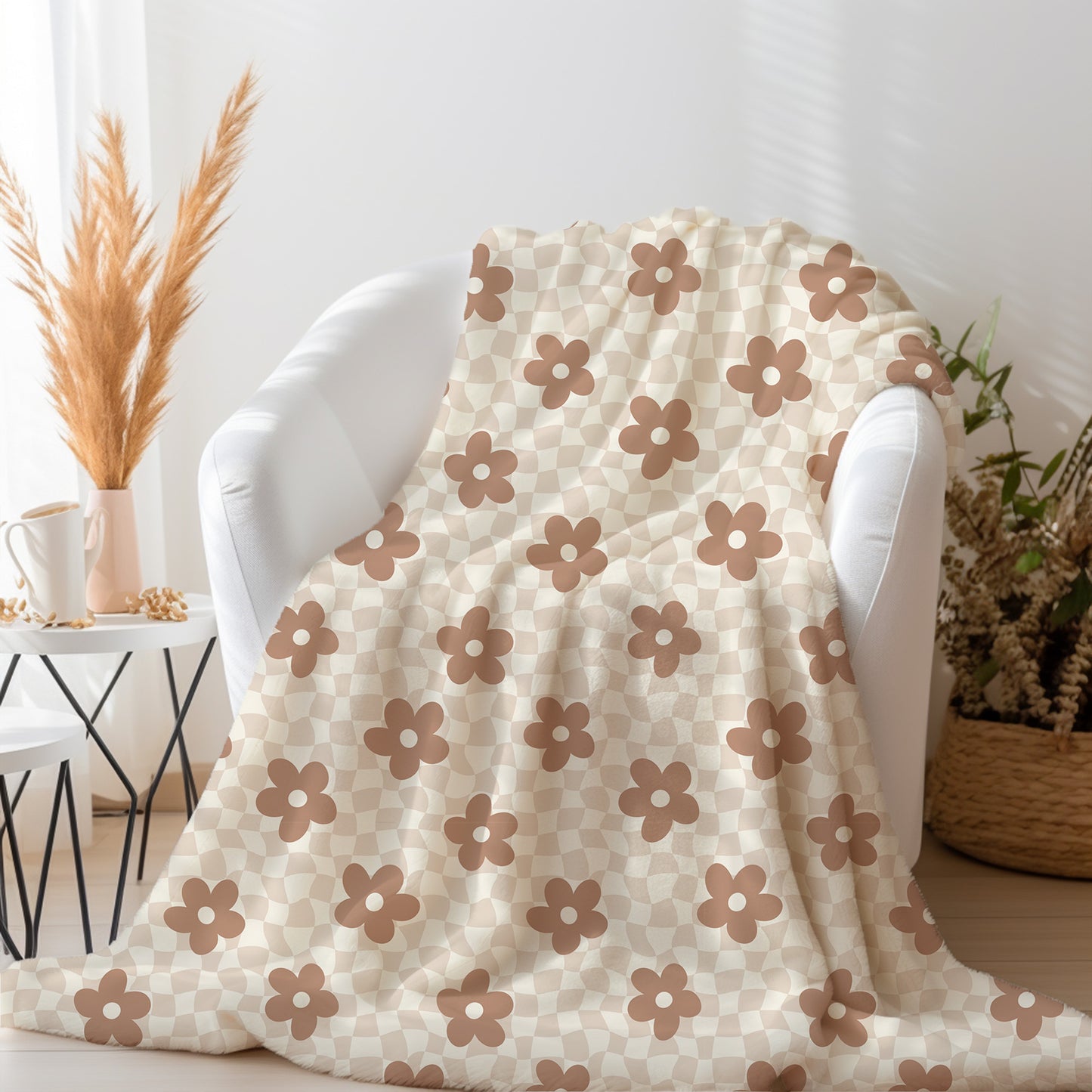 Retro Floral and Checkered Blanket