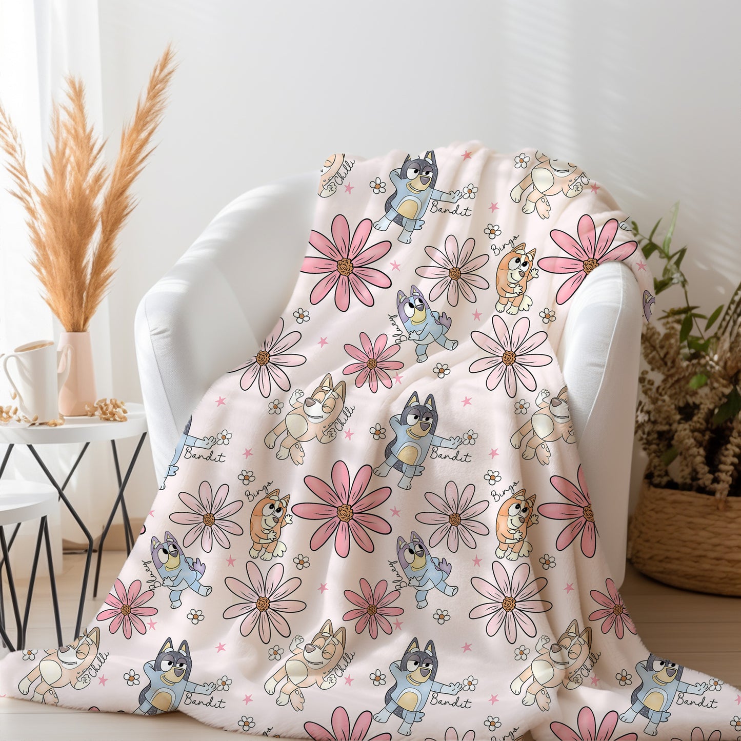 Personalized Floral Bluey Blanket