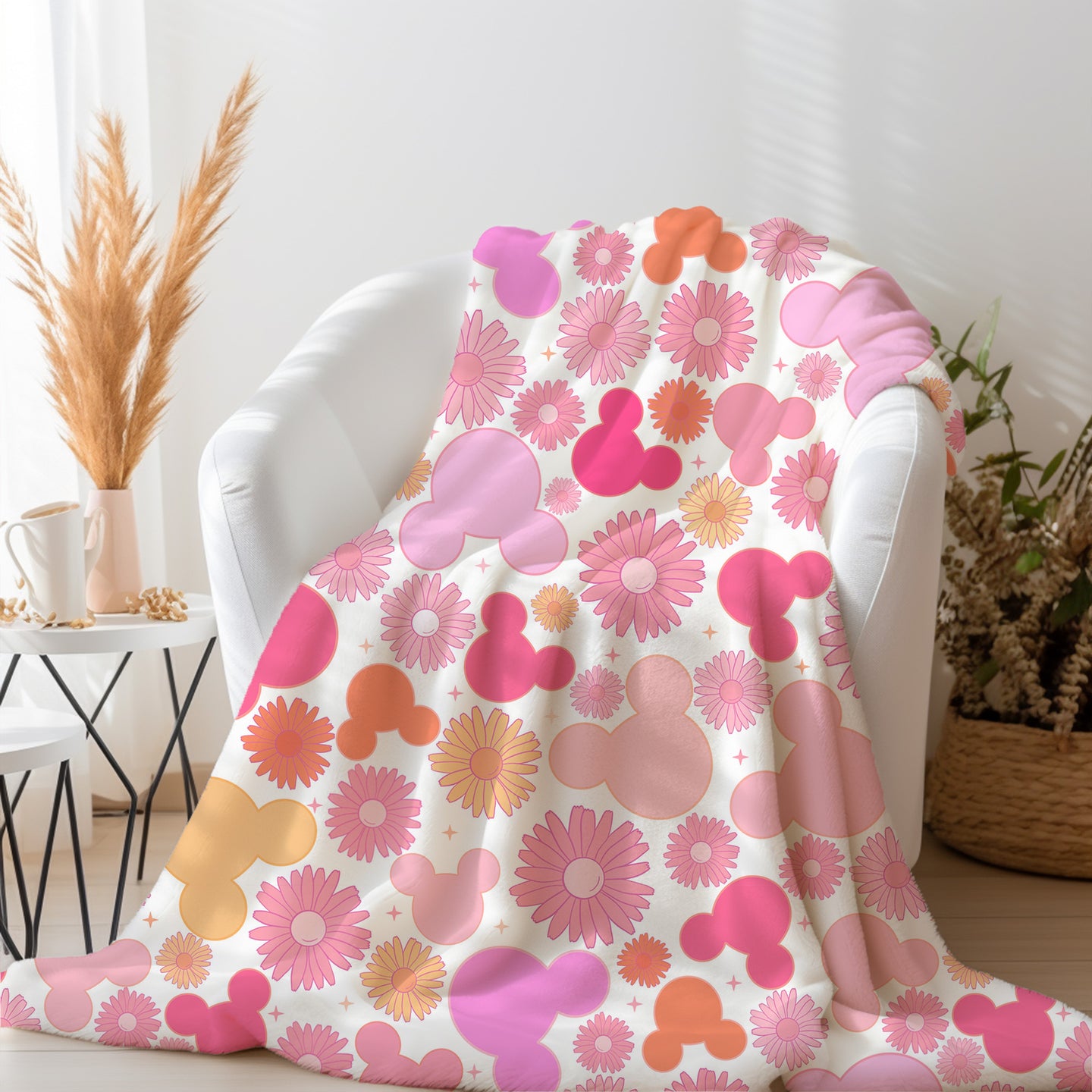 Personalized Pink floral disney Blanket