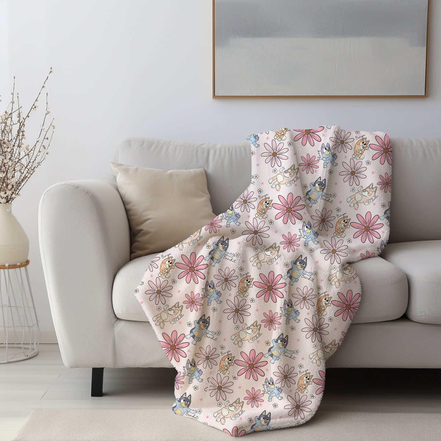 Personalized Floral Bluey Blanket