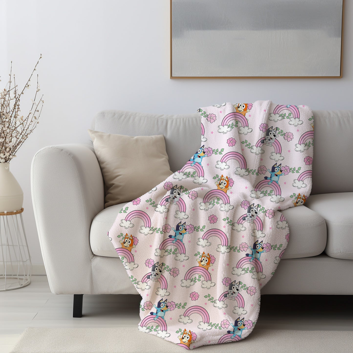 Personalized Pink Boho Bluey Blanket