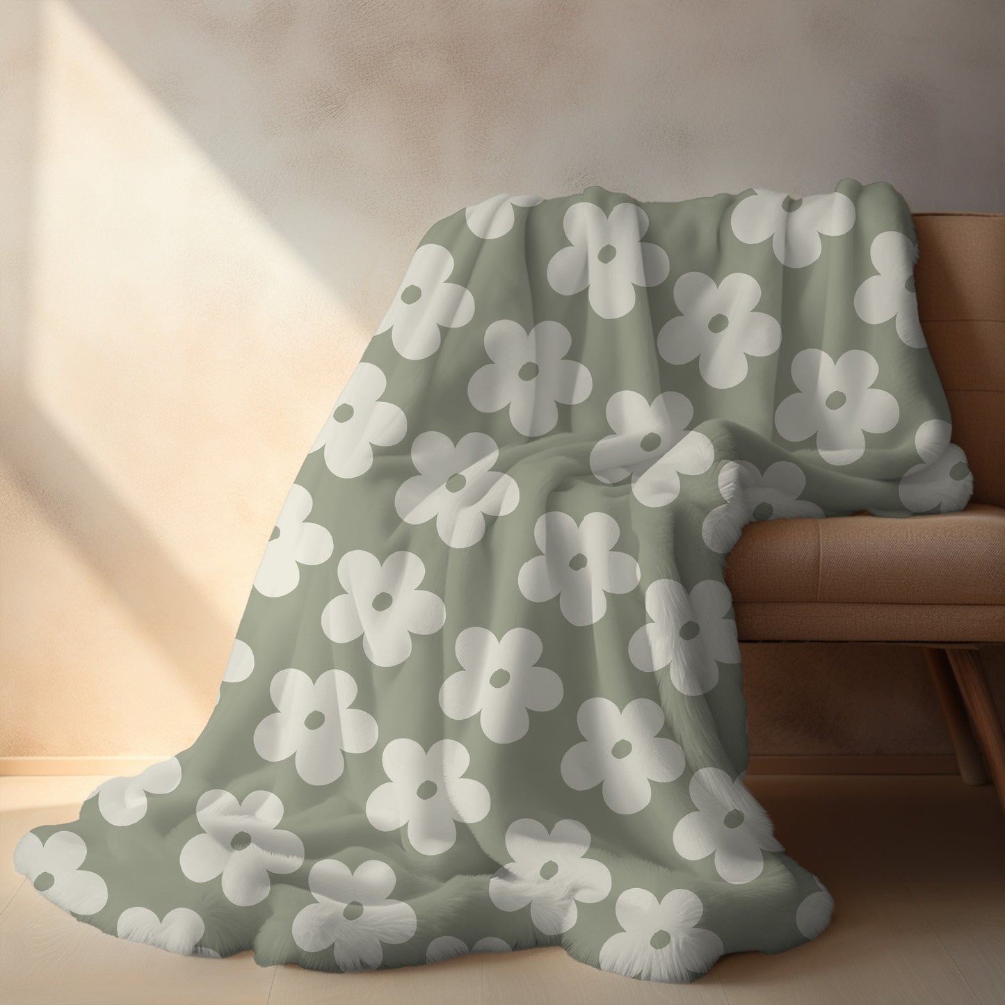 Sage Green Retro Floral Blanket