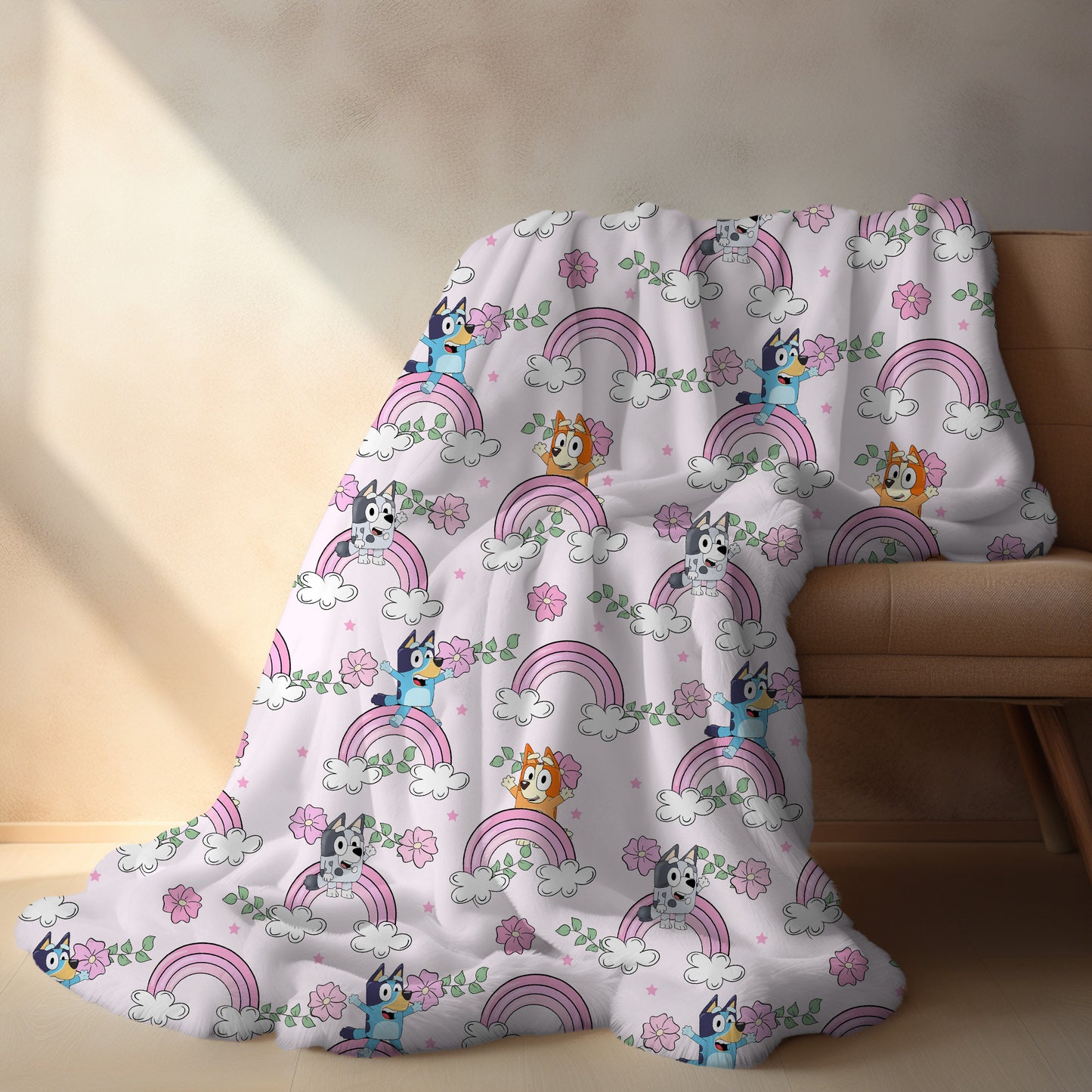 Personalized Pink Boho Bluey Blanket