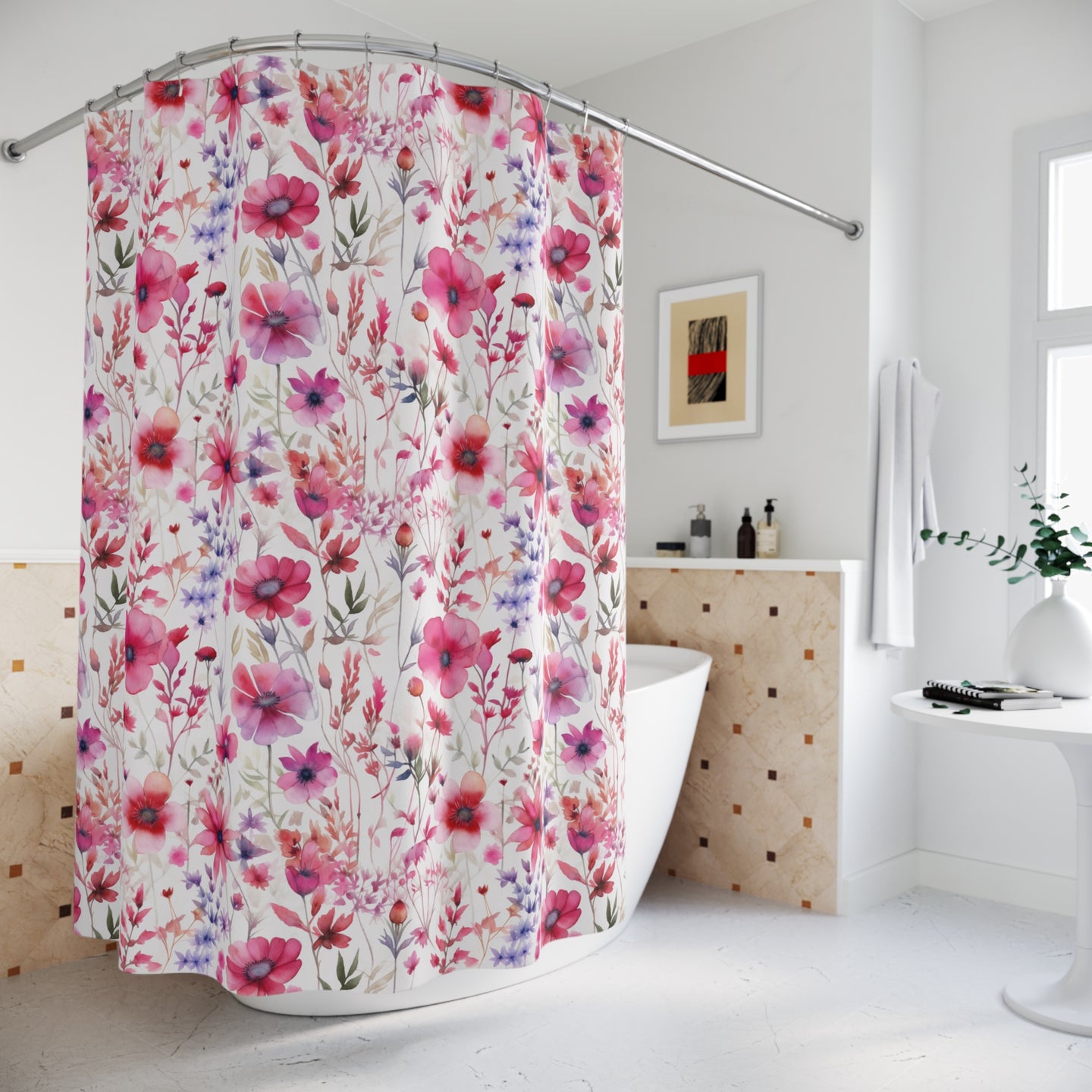 Personalized Boho Floral Shower Curtain