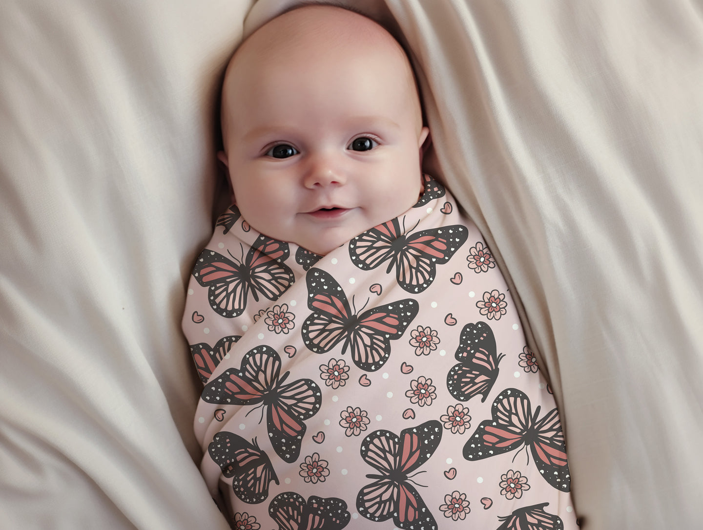 Personalized Newborn Swaddle Set Pink Butterflies