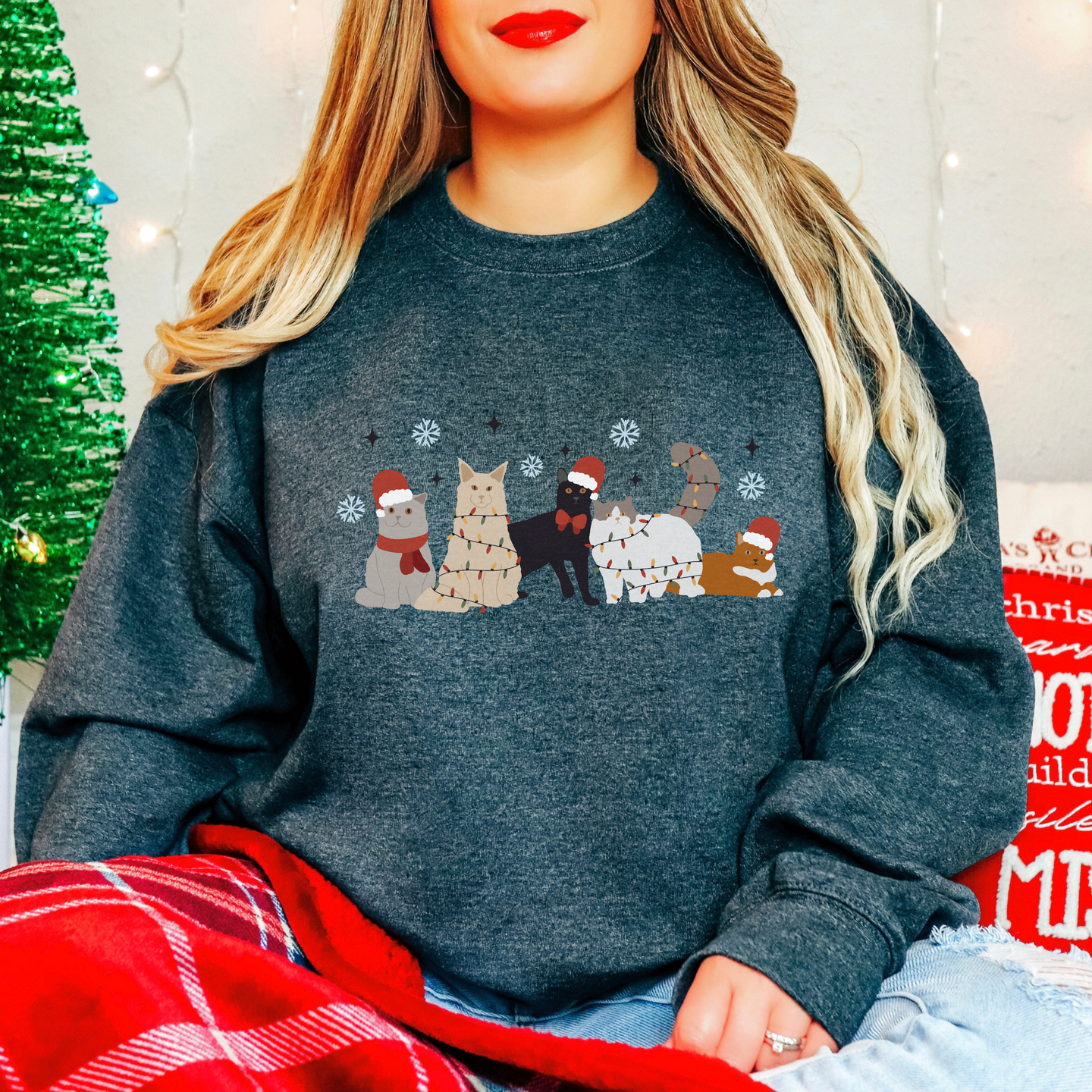 Cute Cat Christmas Sweatshirt -  Sizes small to 5XL