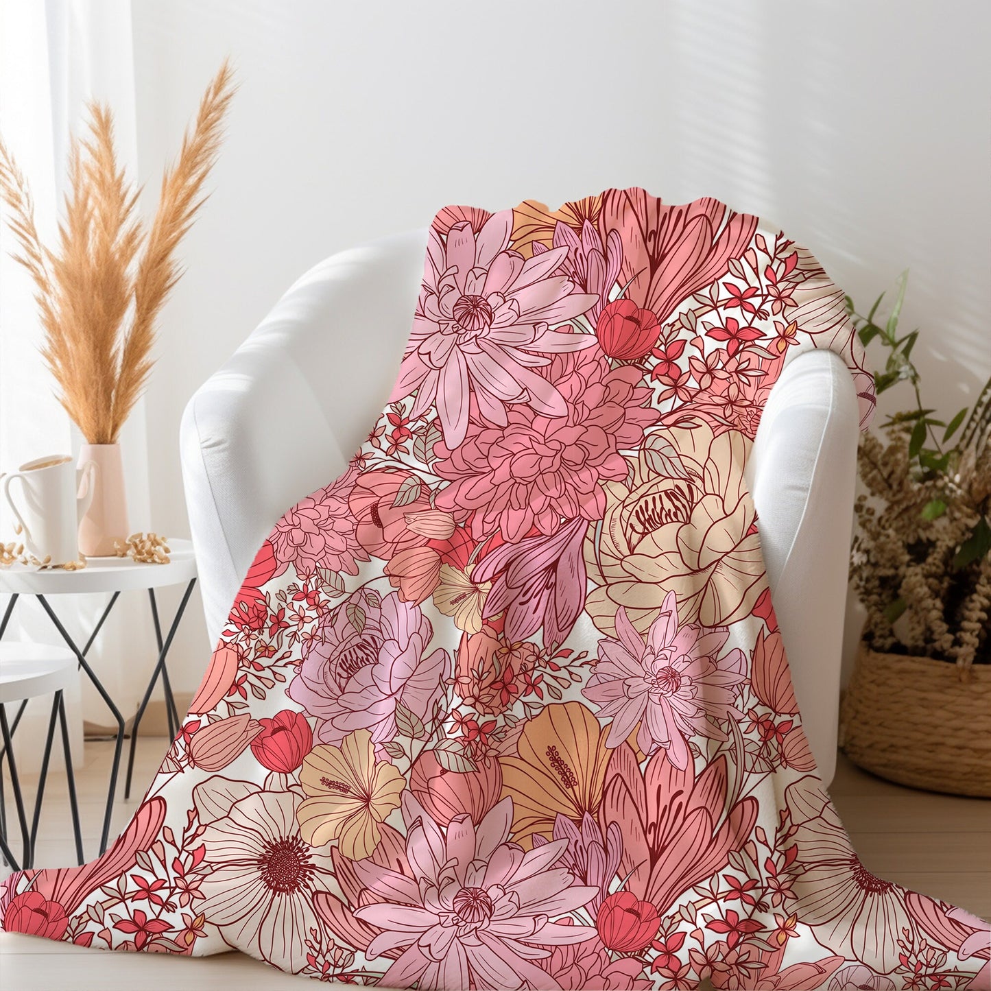 Personalized Pink Floral Blanket