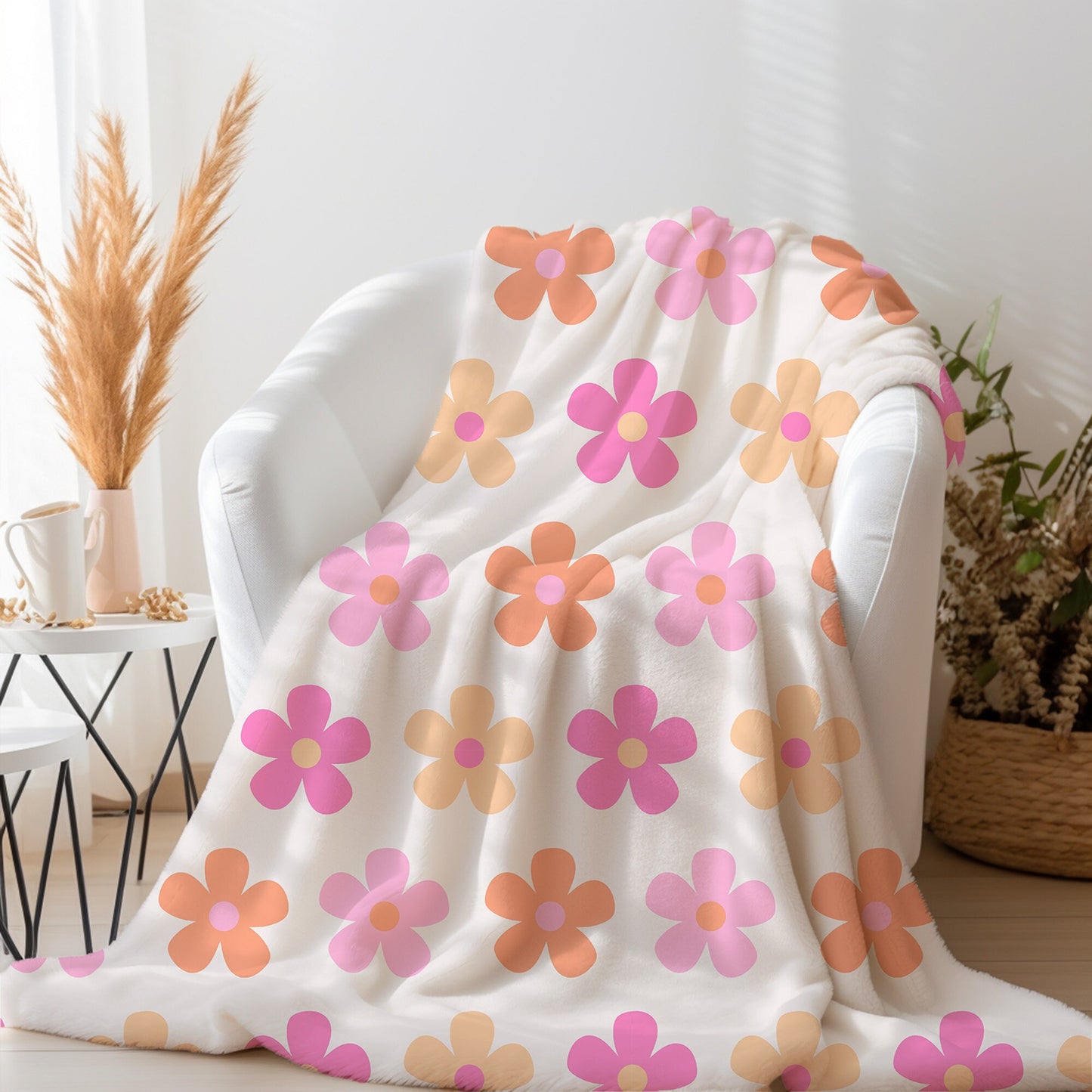 Personalized floral Blanket pink, groovy floral blanket, pink floral blanket, pastel floral blanket, toddler blanket, groovy home decor