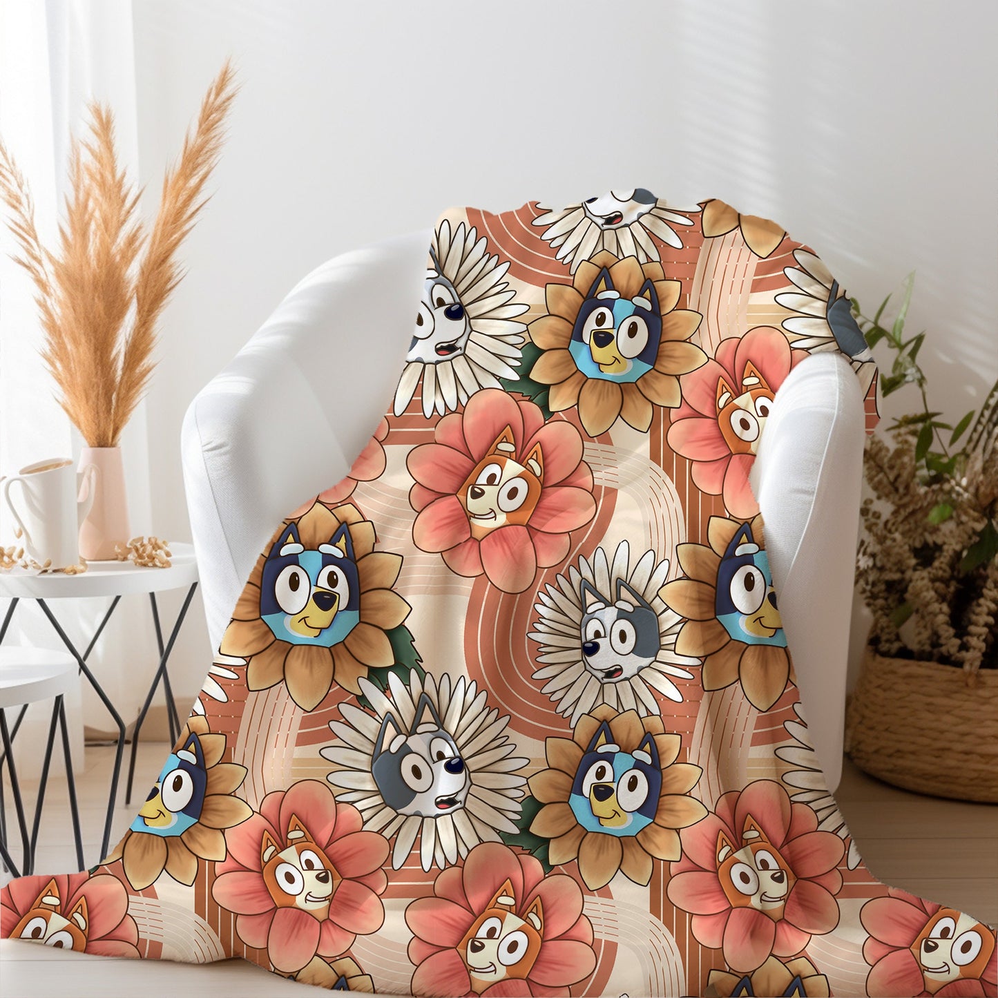 Personalized Floral Bluey Blanket