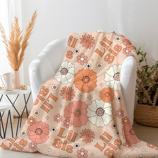 Lil Sis Orange Floral Blanket - PERSONALIZABLE