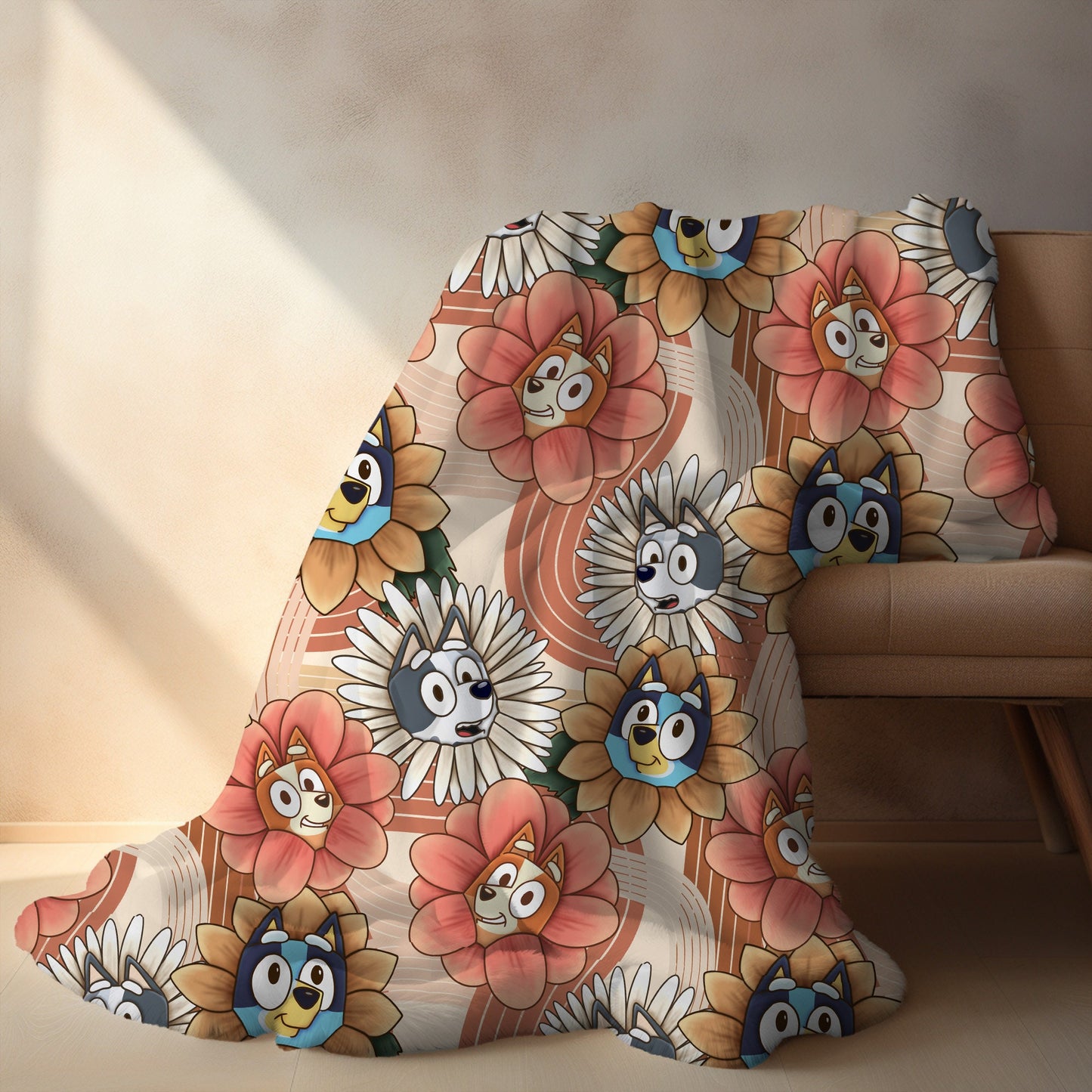 Personalized Floral Bluey Blanket