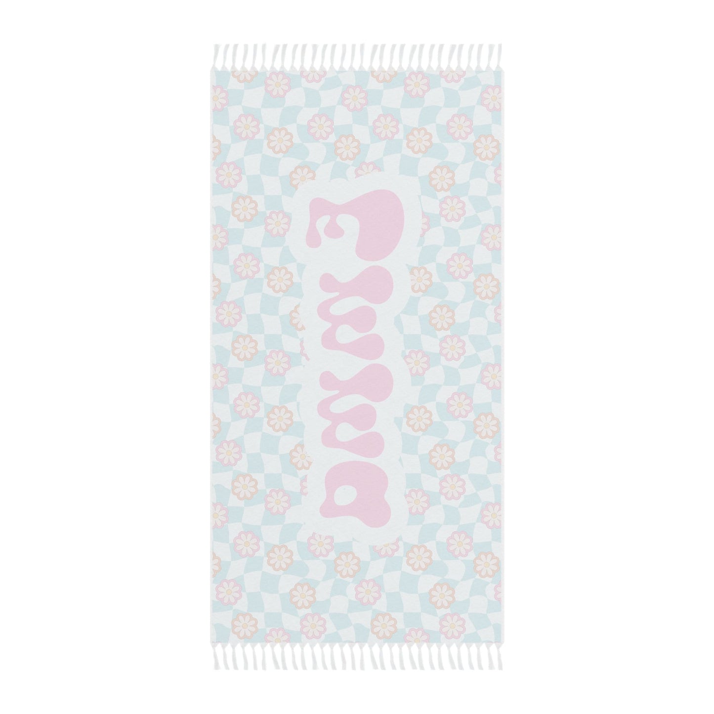 Personalized Pink and Blue Floral Groovy Checkered Beach Towel