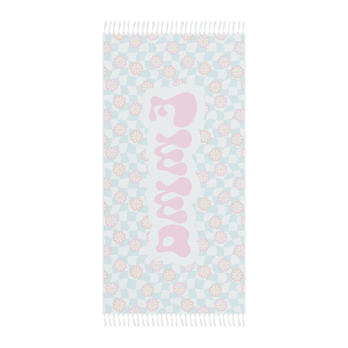 Personalized Pink and Blue Floral Groovy Checkered Beach Towel