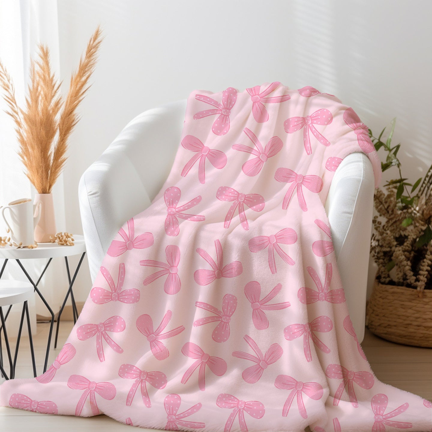 Personalized Pink Coquette Bow Blanket