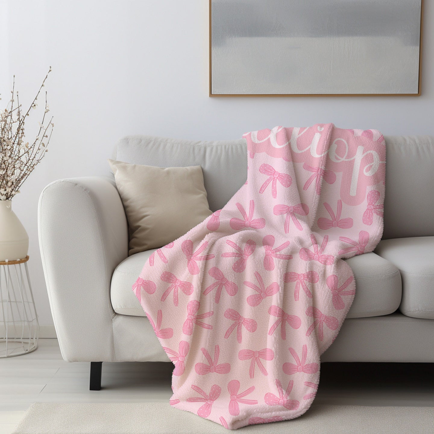 Personalized Pink Coquette Bow Blanket