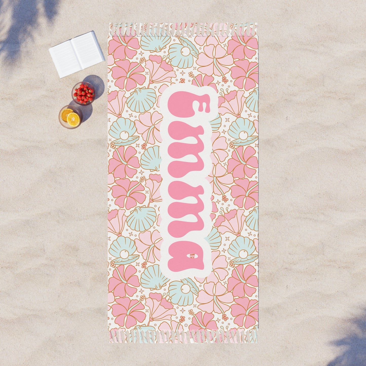 Personalized Pink and Blue Floral Beach towel