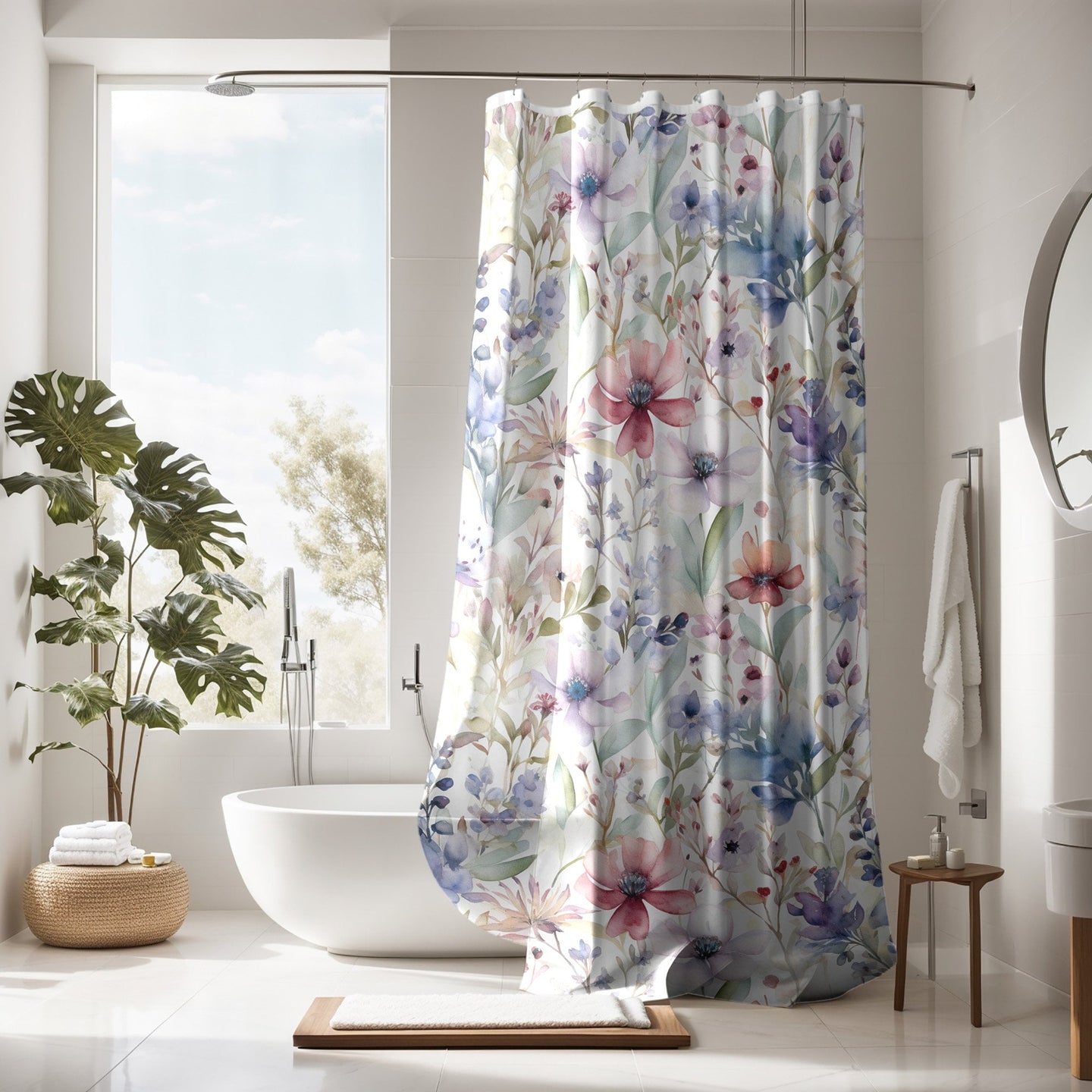 Personalized Boho Floral Shower Curtain