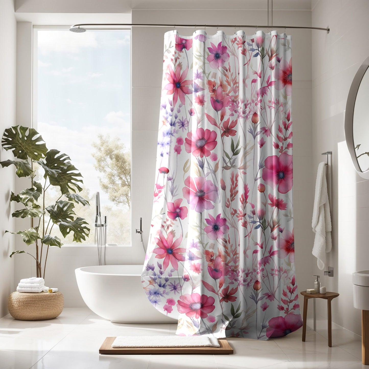 Personalized Boho Floral Shower Curtain