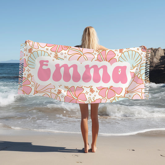 Personalized Pink and Blue Floral Beach towel