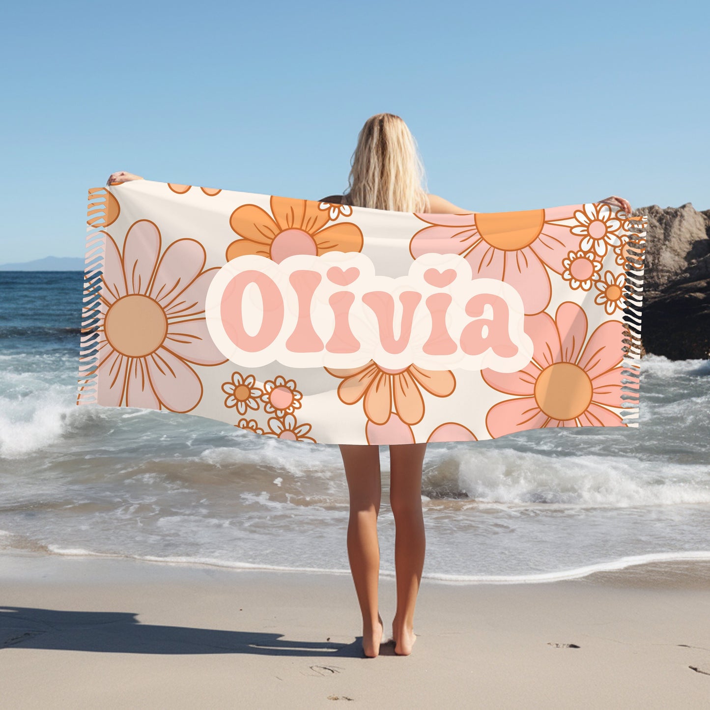 Personalized Pink Groovy Beach Towel